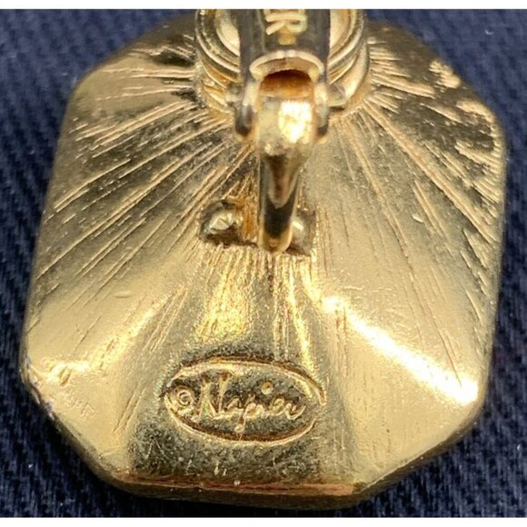 Napier Earrings Amber Glass Faceted Gold Tone Adjustable Clip 1" Dynasty Vtg - Picture 7 of 8